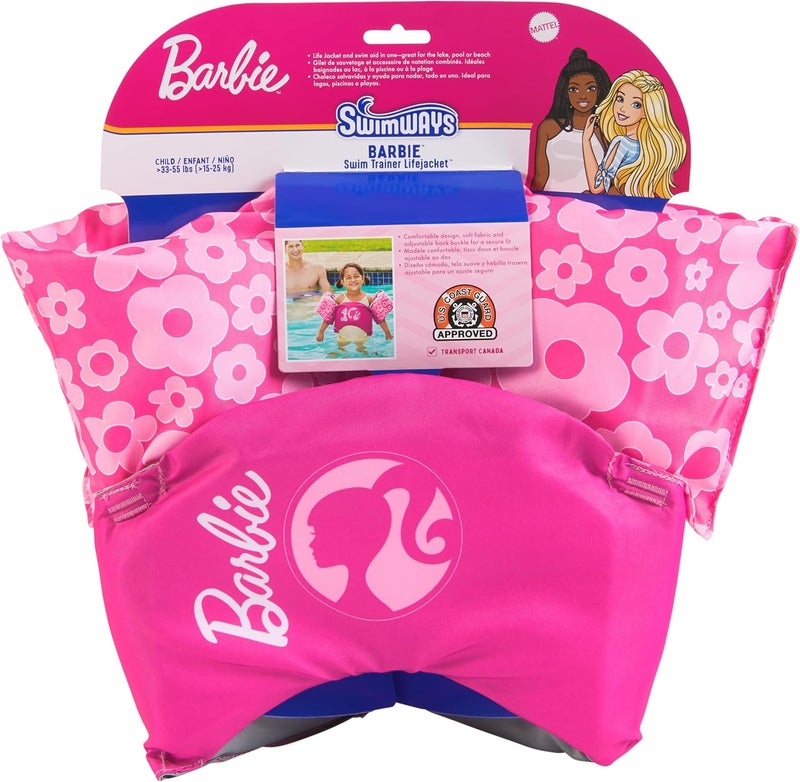 SwimWays Barbie Swim Trainer, US Coast Guard Approved Life Vest, Kids Swim Vest and Swimming Aid, Arm Floaties & Life Jackets for Kids 33-55 lbs - Image 1